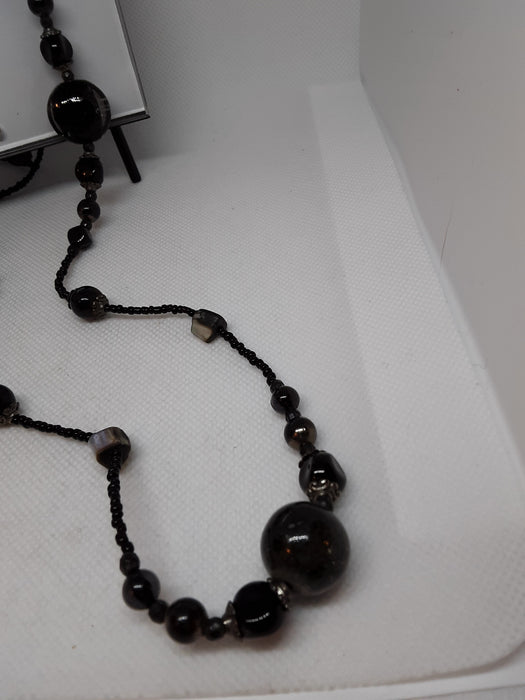 Black beaded necklace with glass beads