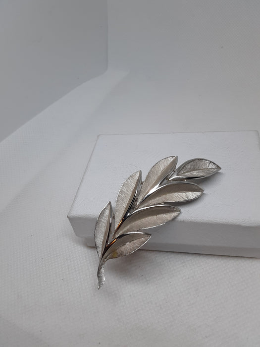 Trifari silvertone leaf brooch