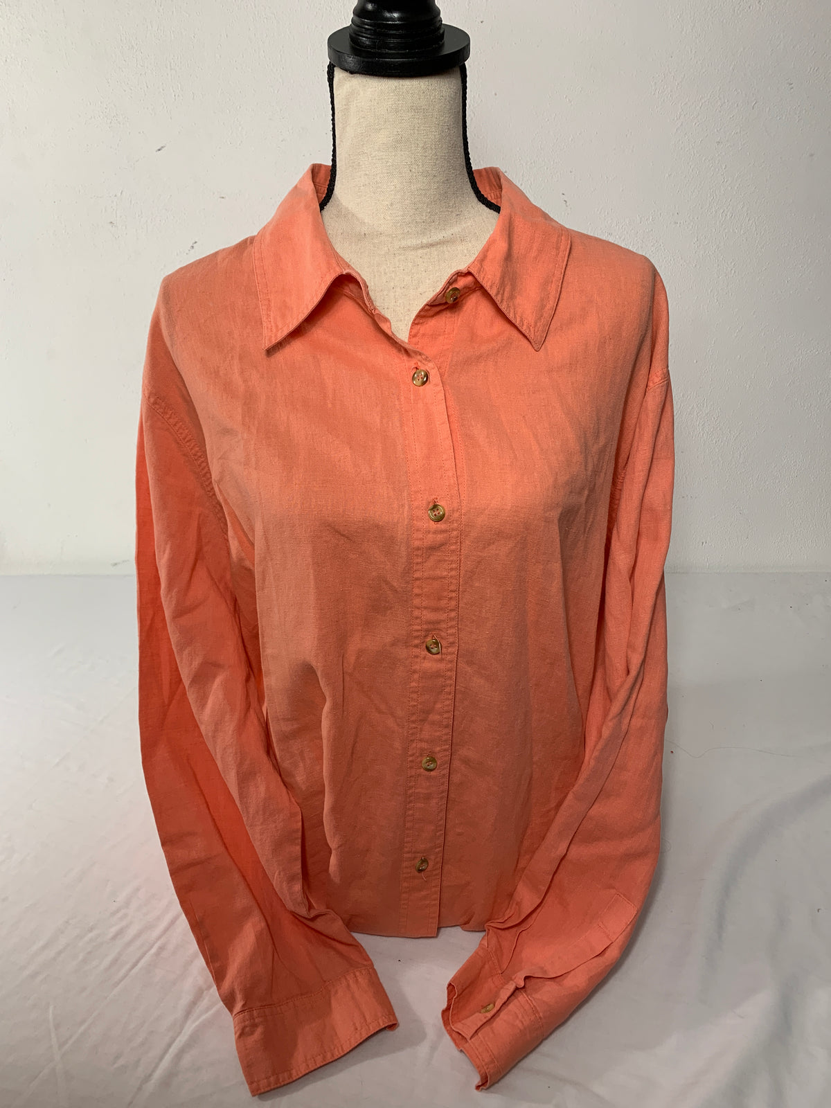 Harve Benard Women Shirt Medium Button Up Washable Linen Long Sleeve Tie  Front